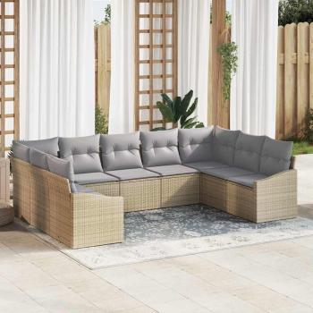 ARDEBO.de - Garten-Sofa-Set Set von 9 Beige und Grau Rattan, Polyester