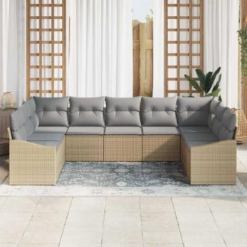 Garten-Sofa-Set Set von 9 Beige und Grau Rattan, Polyester