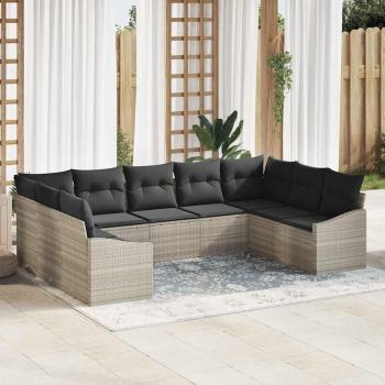 ARDEBO.de - Garten Sofa Set 9-teilig Dunkelgraue Kissen, Hellbraunes Rattan