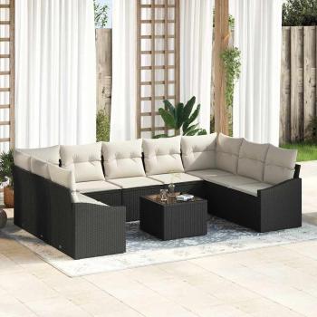 ARDEBO.de - Garten-Sofa-Set Set aus 10 Schwarzer Rahmen, cremefarbene Kissen