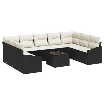 Garten-Sofa-Set Set aus 10 Schwarzer Rahmen, cremefarbene Kissen