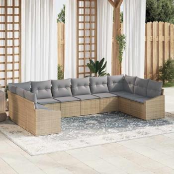 ARDEBO.de - Garten-Sofa-Set Set aus 10 Grau, Natur Rattan, Polyester
