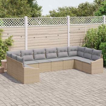 Garten-Sofa-Set Set aus 10 Grau, Natur Rattan, Polyester