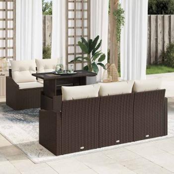 ARDEBO.de - Garten Sofa Set Set aus 6 Teilen Braun Poly-Rattan, Stoff