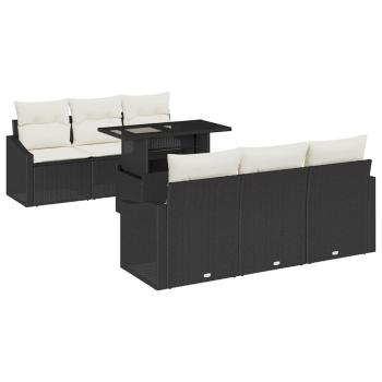 Garten Sofa Set 7-teilig Schwarz und Creme Rattan und Polyester