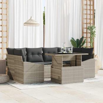 ARDEBO.de - Garten Sofa Set 7 Teile Beige und Dunkelgrau Rattan und Polyester