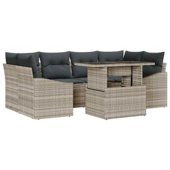 Garten Sofa Set 7 Teile Beige und Dunkelgrau Rattan und Polyester