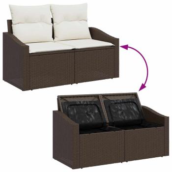 Garten-Sofa-Set 7-teilig Braun und Creme Rattan, Polyester