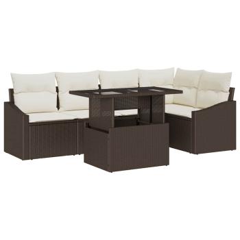 Garten-Sofa-Set Set aus 6 Braun, Rattan Rattan, Polyester, Glas