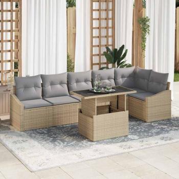 ARDEBO.de - Garten Sofa Set Set aus 7 Beige (Rahmen), Grau (Kissen)