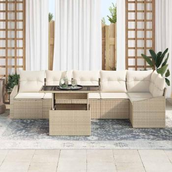 Garten Sofa Set Set aus 7 Beige Rattan, Polyester, Schaum