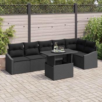 ARDEBO.de - Garten Sofa Set Set von 7 Schwarz Poly-Rattan Garten-Sofa-Set