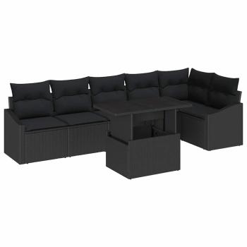 Garten Sofa Set Set von 7 Schwarz Poly-Rattan Garten-Sofa-Set