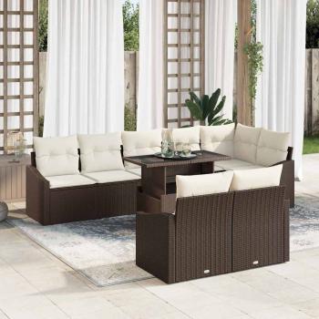 ARDEBO.de - Garten-Sofa-Set 9-teilig Braun und Creme Rattan und Stoff