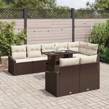 Garten-Sofa-Set 9-teilig Braun und Creme Rattan und Stoff