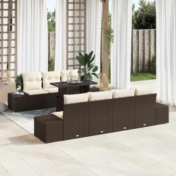 ARDEBO.de - Garten-Sofa-Set 8-teilig Braun, Creme Rattan, Polyester