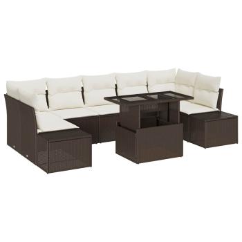 Garten Sofa Set 8-teilig Dunkelbraun, Creme Rattan, Polyester