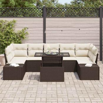 Garten Sofa Set 8-teilig Dunkelbraun, Creme Rattan, Polyester