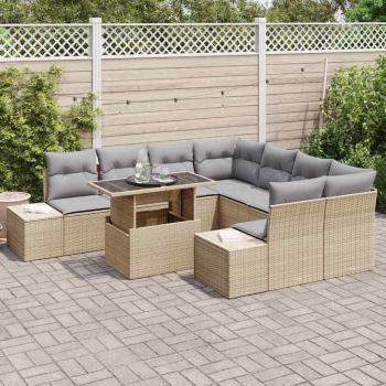 Garten-Sofa-Set 9-teilig Grau, Beige Poly-Rattan Garten-Sofa-Set