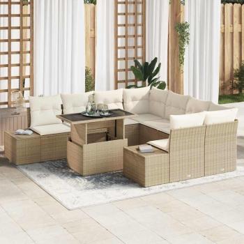 ARDEBO.de - Garten Sofa Set 9-teilig Beige, Creme Rattan, Polyester