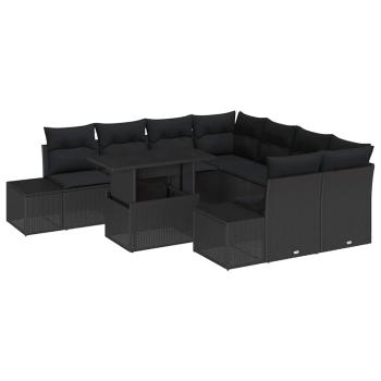Garten-Sofa-Set 9-teilig Schwarz Rattan, Polyester, Glas