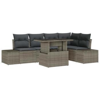 Garten Sofa Set 6-teilig Grau Rattan, Polyesterkissen Gartentisch