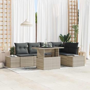 ARDEBO.de - Garten-Sofa-Set 6-teilig Beige, Grau Rattan, Polyester, Stahl