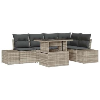 Garten-Sofa-Set 6-teilig Beige, Grau Rattan, Polyester, Stahl