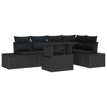 Garten Sofa Set 6-teilig Schwarz Rattan, Polyester, Stahl