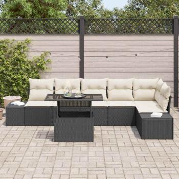 Garten-Sofaset Set aus 7 Beige Rattan Gartenmöbel Rechteckig