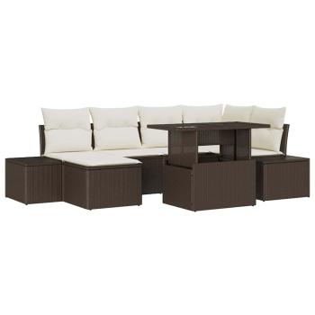 Garten Sofaset Set von 7 Braun Rattan, Polyester Garten Sofaset