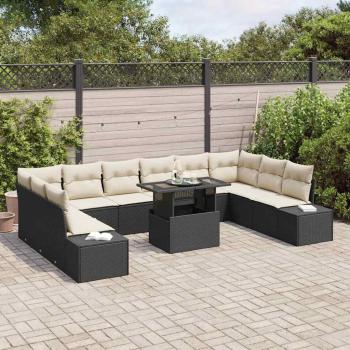 ARDEBO.de - Garten Sofa Set 11-teilig Creme Kissen, schwarzer Rahmen