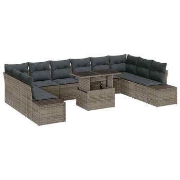Garten Sofa Set 11 Teile Grau Rattan, Polyesterkissen