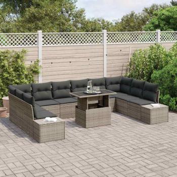 Garten Sofa Set 11 Teile Grau Rattan, Polyesterkissen