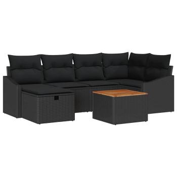 Gartensofa-set 7 stk. Schwarz Poly Rattan