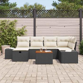 Garten Sofa Set 7-teilig Schwarz Rattan Outdoor Sofa Set