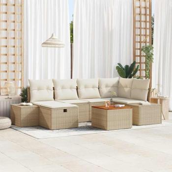 ARDEBO.de - Garten-Sofa-Set Set aus 7 Teilen Beige Rattan, Polyester