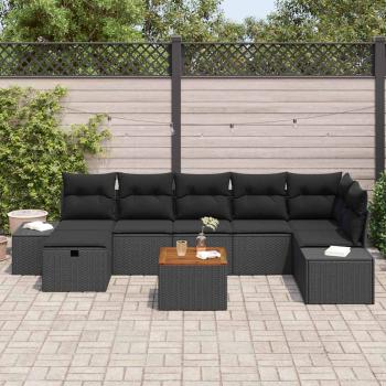 ARDEBO.de - Garten-Sofa-Set 8 Teile Schwarz, Braun Rattan, Holz