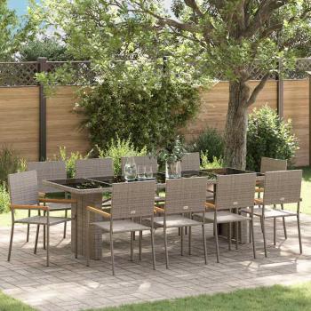ARDEBO.de - 11-teiliges Garten-Esszimmer-Set Grau Poly Rattan