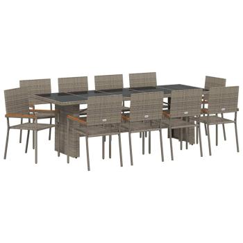 11-teiliges Garten-Esszimmer-Set Grau Poly Rattan