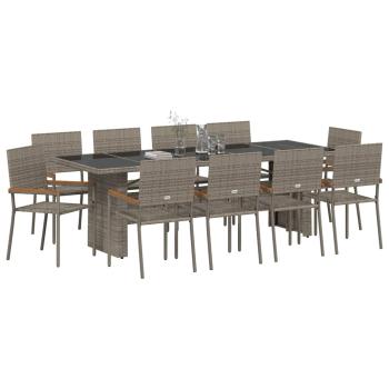 11-teiliges Garten-Esszimmer-Set Grau Poly Rattan