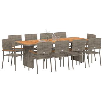 Garten Essgruppe 11 stk. Grau Poly-Rattan