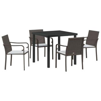 5-teiliges Garten-Esszimmer-Set mit Kissen in Braun aus Poly-Rattan