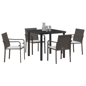 5-teiliges Garten-Esszimmer-Set mit Kissen in Braun aus Poly-Rattan