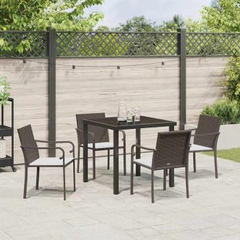 5-teiliges Garten-Esszimmer-Set mit Kissen in Braun aus Poly-Rattan