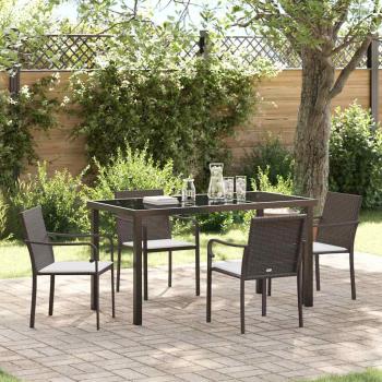 ARDEBO.de - 5-teiliges Gartentischset mit Kissen in Braun aus Poly-Rattan