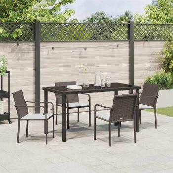 5-teiliges Gartentischset mit Kissen in Braun aus Poly-Rattan