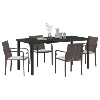 5-teiliges Garten-Esszimmer-Set mit Kissen in Braun aus Poly Rattan