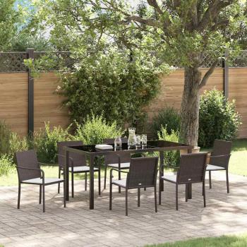 ARDEBO.de - 7-teiliges Garten-Esszimmer-Set mit Kissen in Braun aus Poly-Rattan