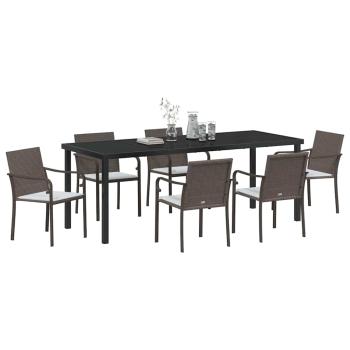 ARDEBO.de - 7-teiliges Garten-Esszimmer-Set mit Kissen Braun aus Poly Rattan